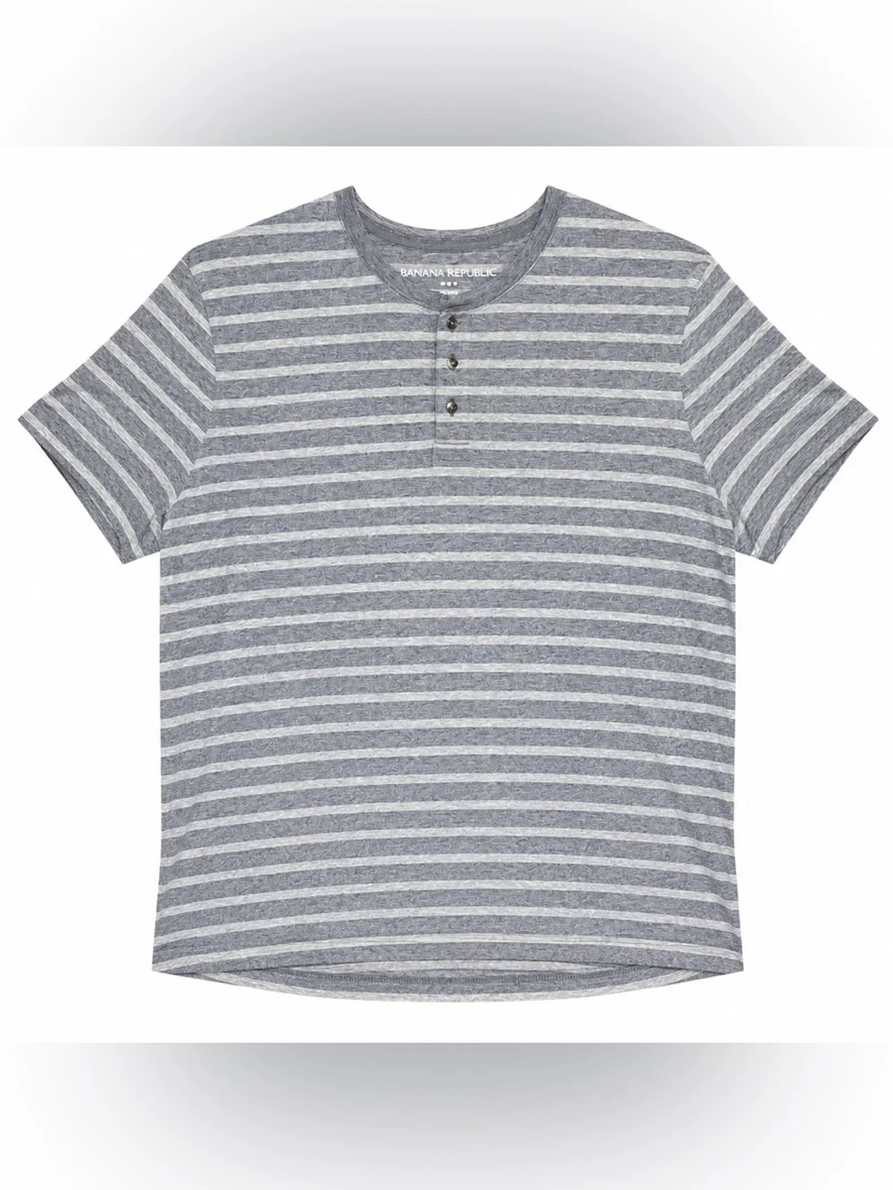 Banana Republic Men's Gray and White Vintage Fit Striped Short-Sleeve Henley